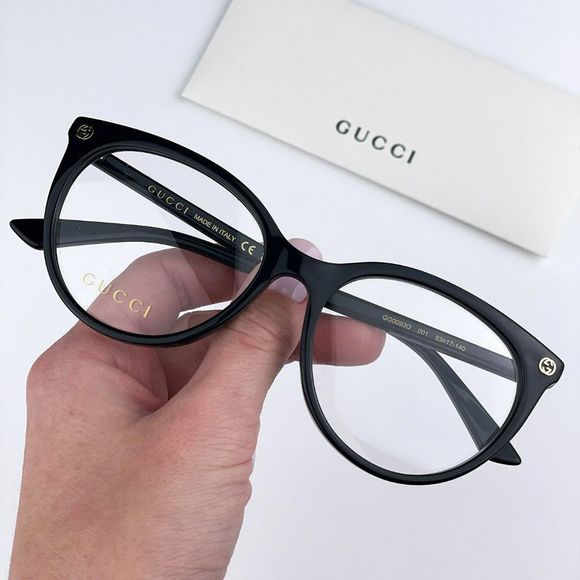 Gucci GG0093O 001 Eyeglasses Black Oval Logo Women - Picture 1 of 12